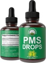 PMS Relief 9-in-1 Liquid Drops Supplement. 9 Kruiden ingrediënten voor ondersteuning periode Krampen pijn voor vrouwen. Vegan, Zero Sugar Vitamins met Organic Chaste Tree Bessen, Kramp Bark, Yam Root, Nettle Leaf