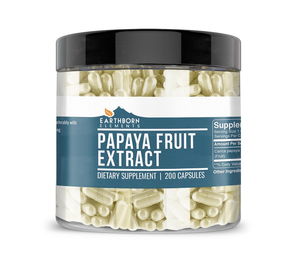 Earthborn Elements Papaya Fruit Extract 200 Capsules, Pure & Onverdund, Geen Additieven