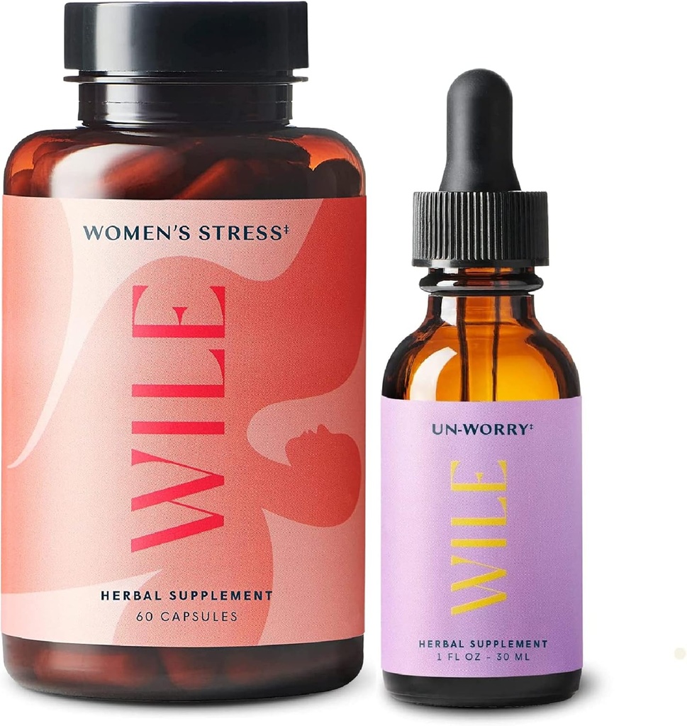 Wille Stress Relief Supplement & Un-Worry Drops, 2-Pack, Mood Support for Women, (1) Bottle Herbal Supplements 60 Capsules & (1) Stress Relief Tinctuur, 1fl oz