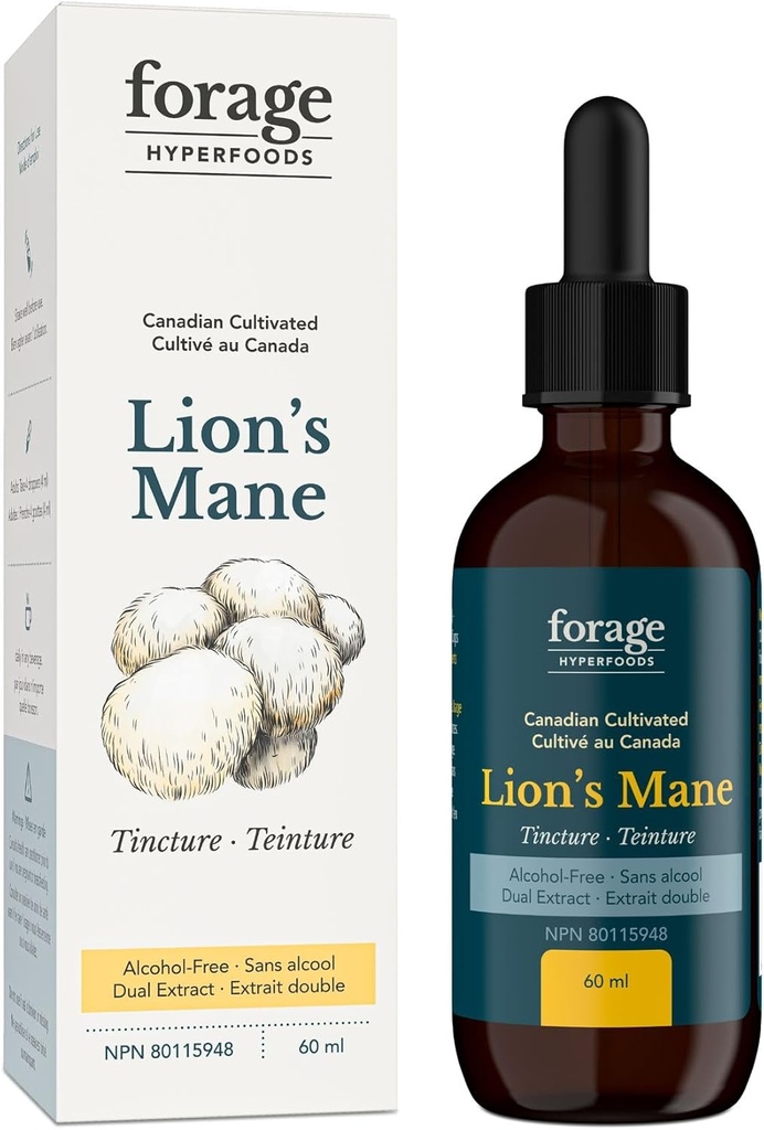 Leeuwen Mane Tinctuur, met Premium Mushroom Extract, voor Geheugenverbetering en Zenuwondersteuning, Dual Extract, Alcoholvrij, 60 ml