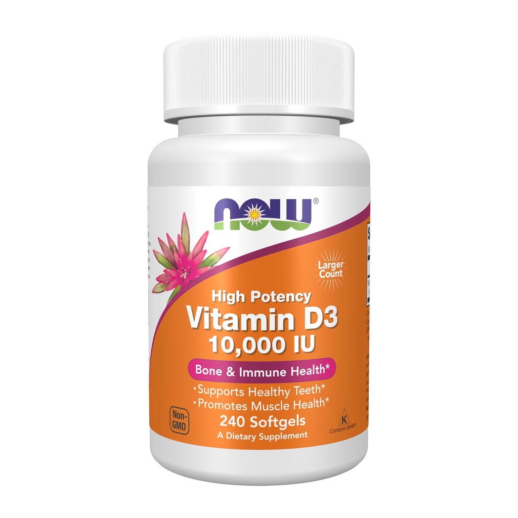 NU Voedingssupplementen, Vitamine D-3 10.000 IE Softgels, Vitamine D, Gezamenlijke Ondersteuning, 240 Softgels