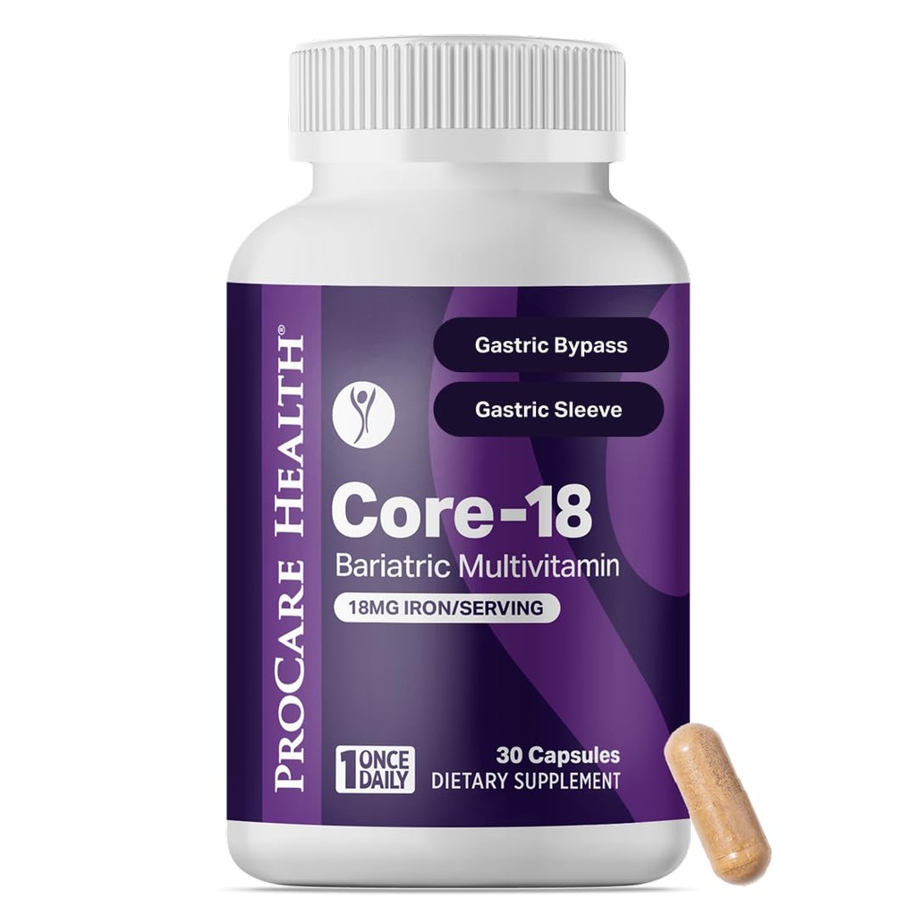 ProCare Health Bariatric Multivitamin with Iron 18mg (30 Easy to Swallow Capsules) - Post Op Bariatric Vitamins for Gastric Bypass Pills - Must Haves for Sleeve Patients (1 Month Supply)