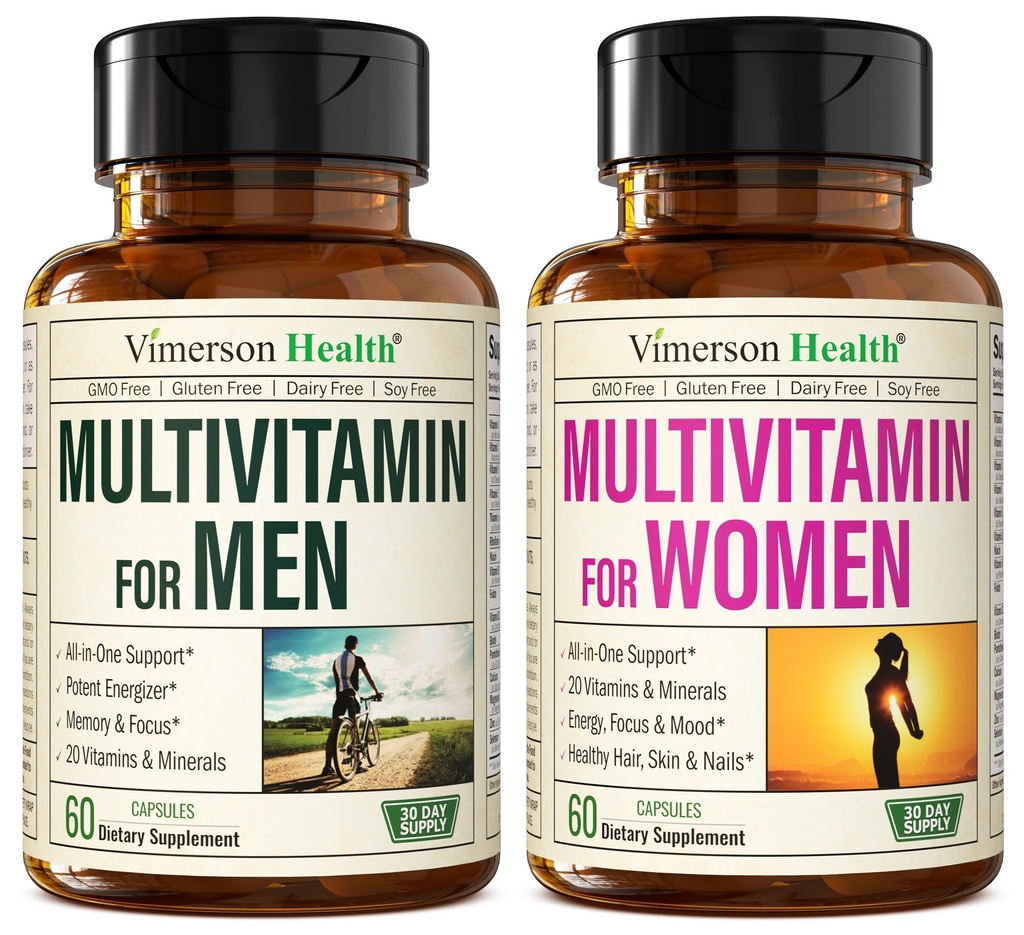 Multivitamine Multimineral Supplement voor mannen + vrouwen 2-bottle bundel. Gezonde immuunrespons, sterke gewrichten en botten, ooggezondheid, spijsverteringssysteem ondersteuning, antioxidant eigenschappen