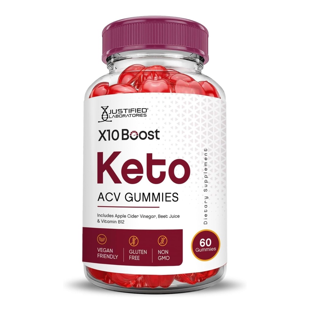 Justified Laboratories X10 Boost Keto ACV Apple Cider Vinegar Boost Geformuleerd met Granaatappel Beet Sap Poeder B12 Vegan Non GMO 60 Gummies
