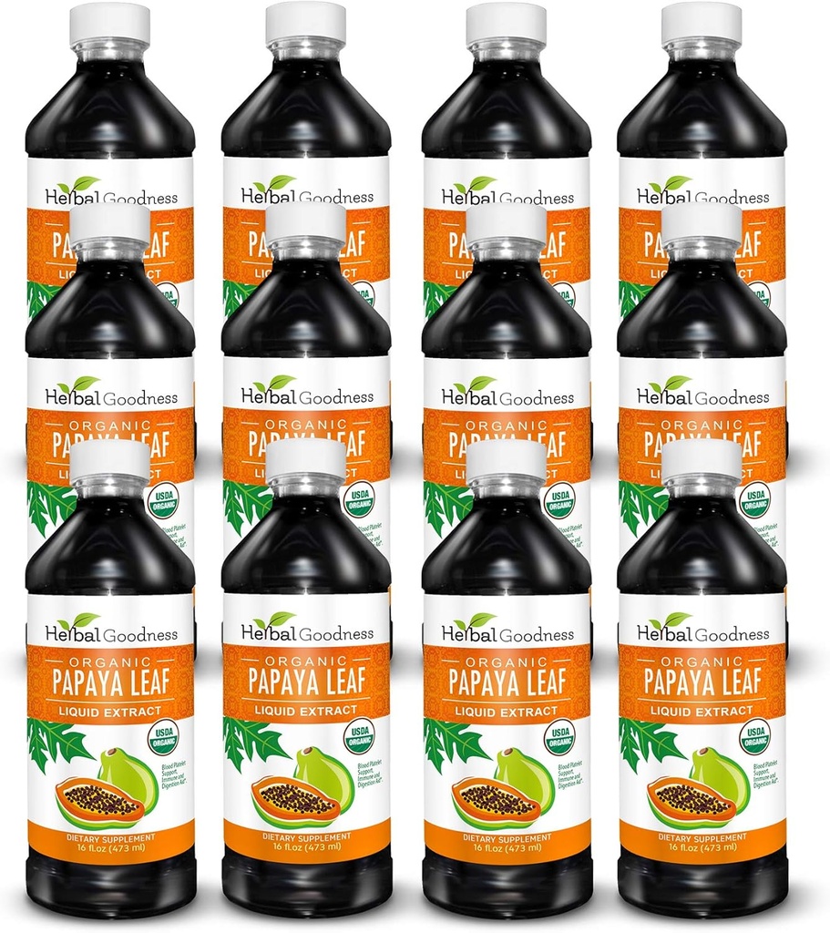 Papaya Leaf Extract Blood Platelet Support - 15X Strength - Natural Platelet Booster & Digestive Aid - Organic Liquid Extract - 16oz Juice - Case Qty (12) - Herbal Goodness