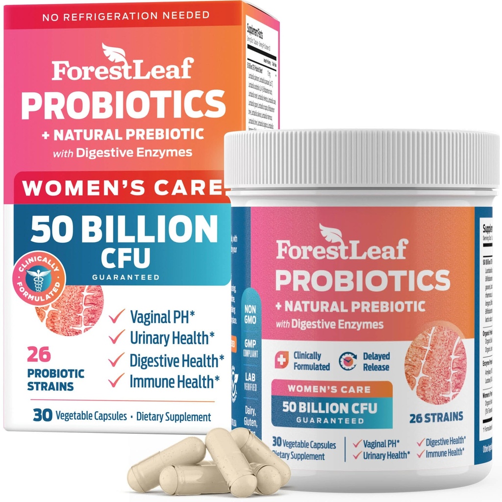 Probiotica voor vrouwen, 50 miljard CFU, 26 unieke strains, vrouwenprobiotica en prebiotica ondersteuning spijsverteringsgezondheid, w/ Cranberry, Hibiscus & D-Mannose voor Vaginale PH Balance, urine, darm (30 caps)