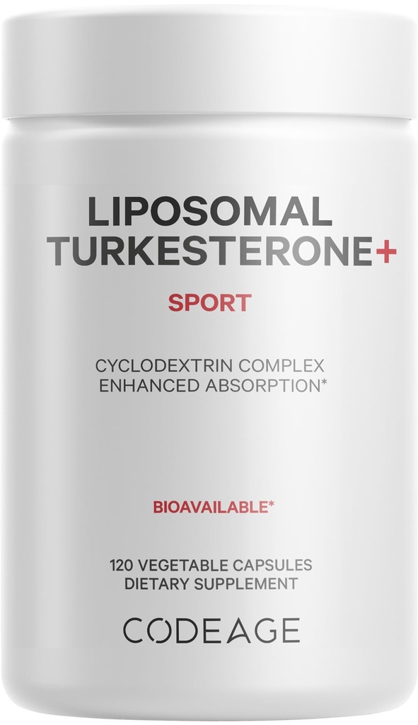 Codeage Turkesteron Supplement, 4-maands levering, Hydroxypropyl-β-Cyclodextrin, Liposomale levering, Sport, Pre & Post-workouts, Ajuga Turkestanica, Vegan, Glutenvrije, Non-GMO - 120 Capsules