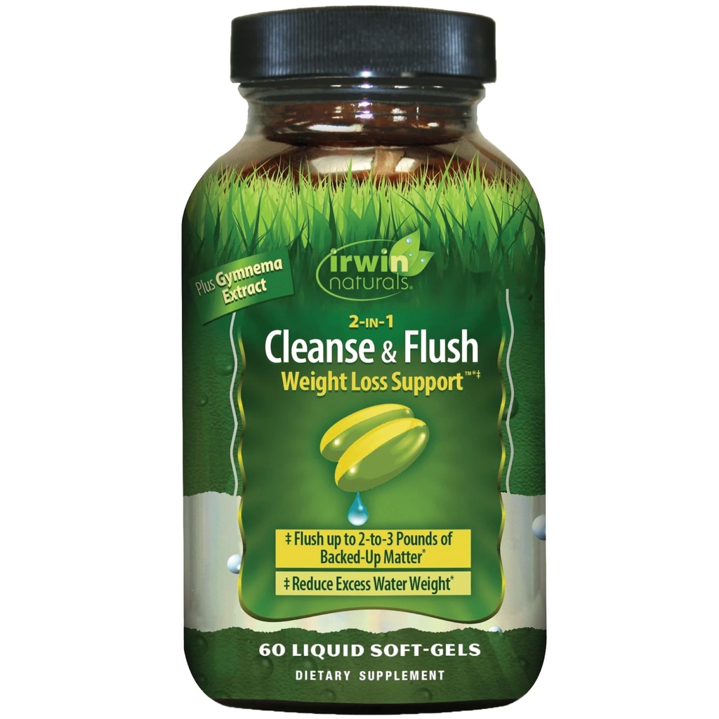 Irwin Naturals 2-in-1 Reiniging & Flush gewichtsverlies ondersteuning - 60 vloeibare zachte gels - Flushes Digestive Tract & Reduces Bloating - 30 Totaal porties