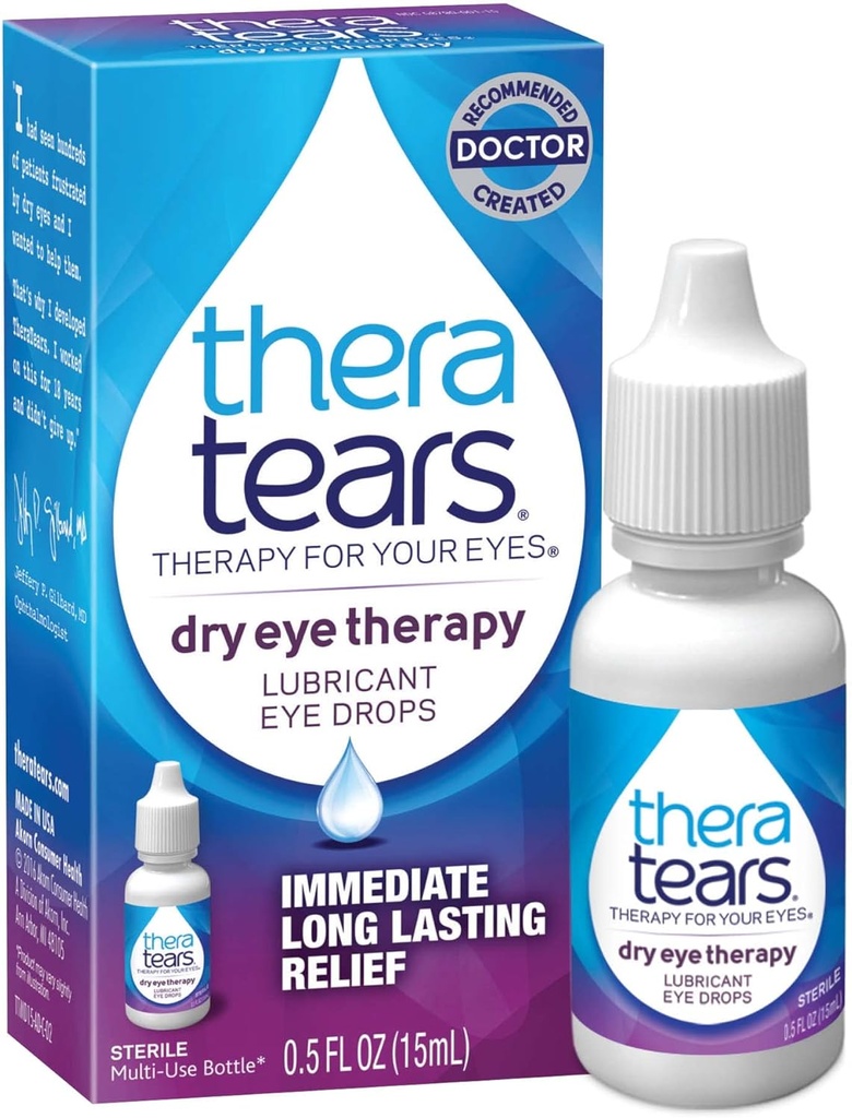 TheraTears droge oogtherapie oogdruppels bundel met 1,0 Fl Oz en 0,5 Fl Oz flessen