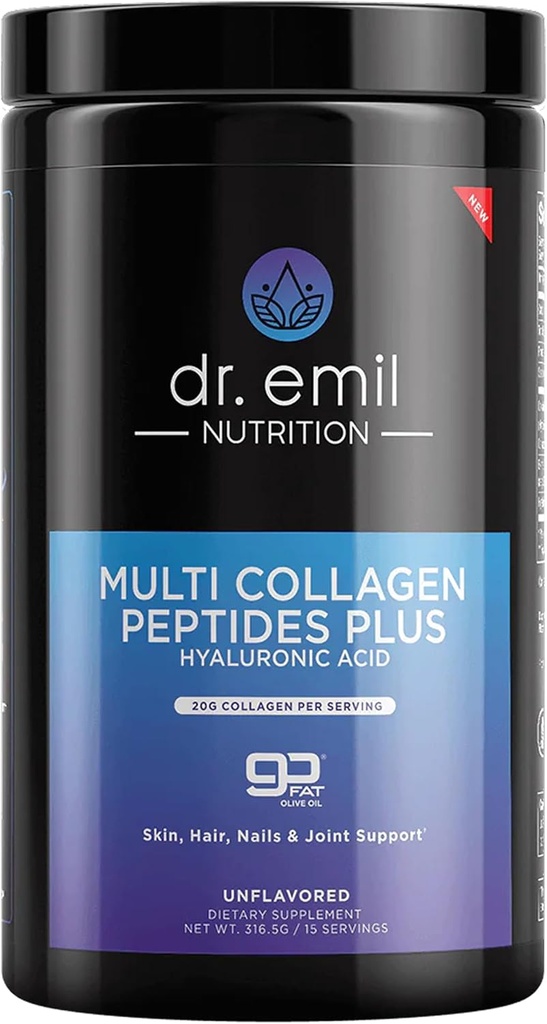DR EMIL NUTRITION Multi Collageen Peptides Powder - 20g Unflavored Hydrolyzed Collageen Proteine Powder with Hyaluronic Acid for Hair, Skin, Nails and Joints - 15 Servings