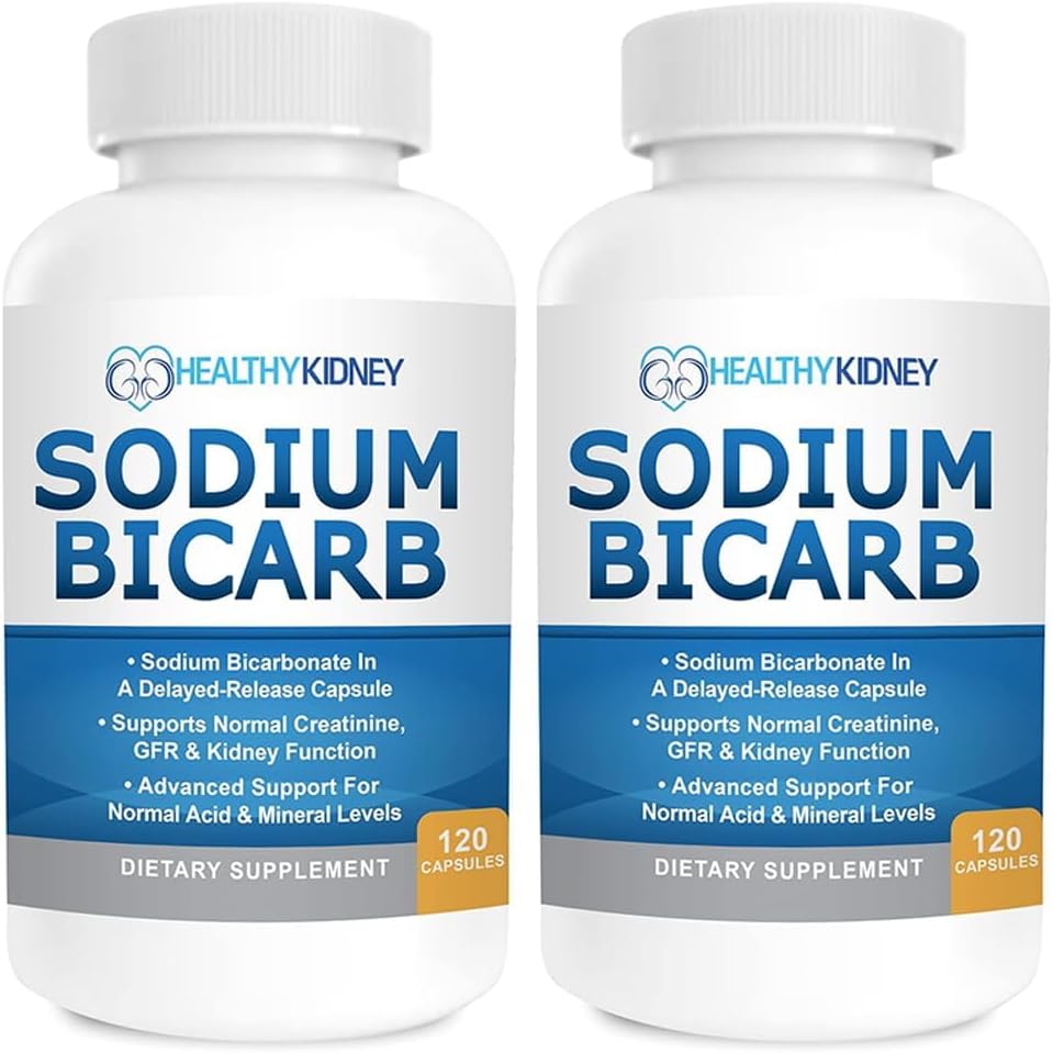 Natriumbicarbonaat 650 mg Capsules Vertraagde Release ter ondersteuning van normale nierfunctie en niersupplement. Natriumbicarbonaat voor Acid Relief, Alkaliniteit 120 Pillen 2-pack