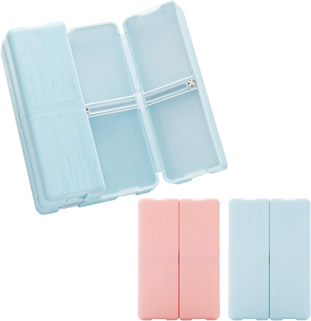 Kleine dagelijkse pil Organizer (2 Pack), 7 deelnemers Magnetische pil Organizer Travel Pill Box Portable Pill Case voor Purse Stofdichte Medicine Vitamine Box, Visolie en Supplement Box (Blauw, Roze)