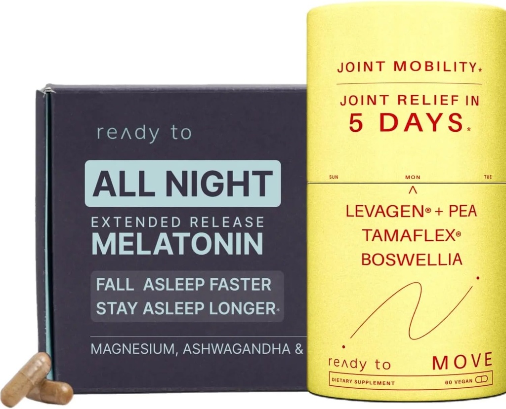 Joint Relief & Sleep Set Sleep & Joint Support with Melatonine, Ashwagandha, Tamaflex® Turmeric, and Pea &amp; Rustvolle Slaap & Gezamenlijke Supplementen Pack