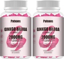 2 Packs 2000mg Ginkgo Biloba Gummies - Ginkgo Biloba Supplementen voor Brain Health Ondersteuning, Verbeter Mood en Focus, Energie, Volwassen, Aardbei Smaak, 120 Tellen