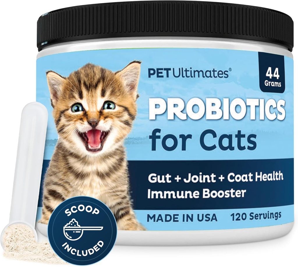 Pet Ultimates Probiotica voor Katten 20-Species Cat Probiotic Powder to Treat Diarrhea, Braken, Digestieve Ondersteuning & Cat Antibiotica Herstel Cat Health Supplies (44 gr)