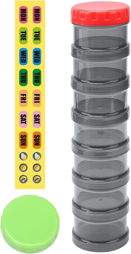 7 Dag Pillen Organisator Case Stapelbare Wekelijkse Supplementen Vitaminen Pillen Houder Dispenser Extra Grote Doorschijnende Zwart met Label en nog een Lids