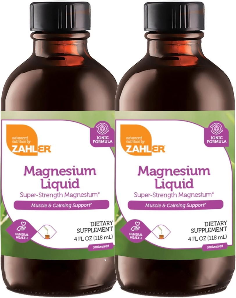 Zahler Magnesium Liquid Super-Strength Magnesium Muscle Calming Support, 4 FL OZ. Ongearomatiseerd. (2 verpakkingen)