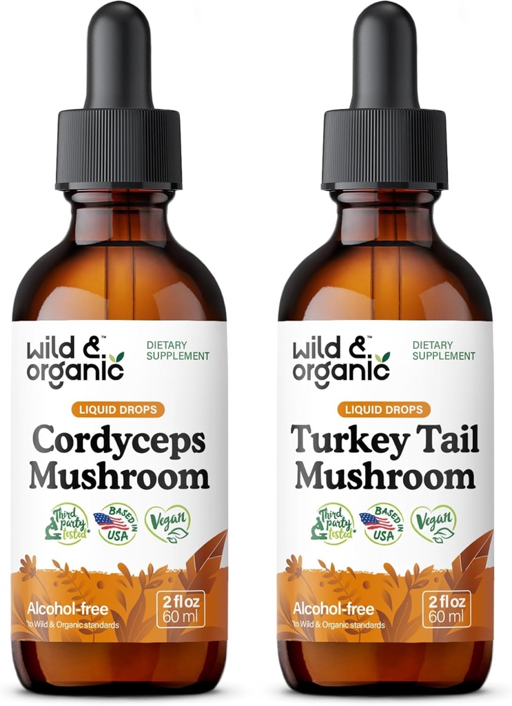 Wild & Organic Cordyceps Mushroom Tinctuur 2 fl oz & Turkey Staart Mushroom Tinctuur 2 fl oz