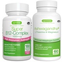 Super B12-Complex 1000mcg + Advanced Ashwagandha KSM-66, L-Theanine & Magnesium Bundle, Hoge Absorptie Sublingual Vitamine B12 + Multi Action Adaptogen Complex, door Igennus