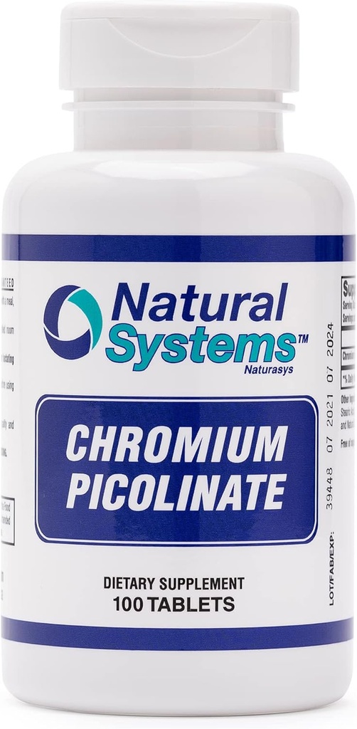 Chroom Picolinaat 200 Mcg 100 tabletten door natuurlijke systemen - Chroomsupplementen voor actieve levensstijl - Uitstekende absorptie Chroom Supplement - Non Sugar Chroom Capsules
