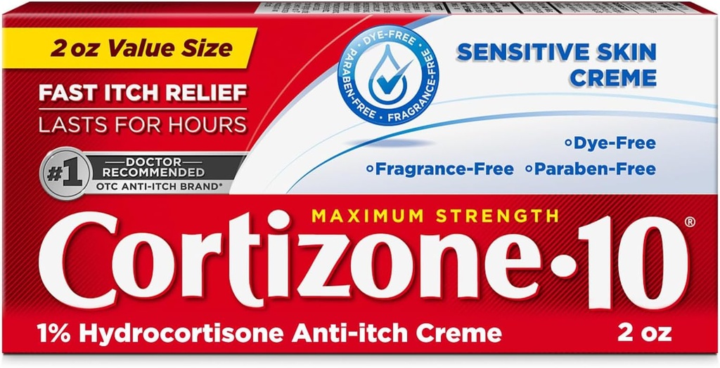Cortizone 10 Maximale sterkte Gevoelige huid Anti-Itch Cream, 1% Hydrocortison, 2 oz.