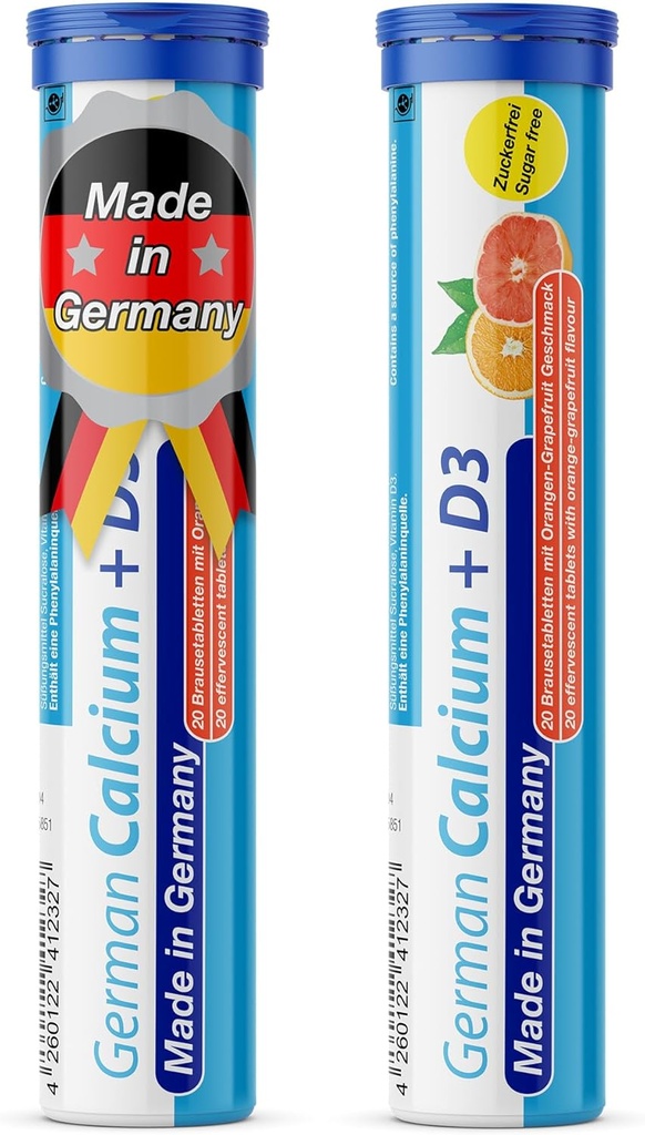 Duitse Calcium + VIT. D - 40 Vegetarische Drank Bruistabletten - Smaak van sinaasappelsap - Made in Germany