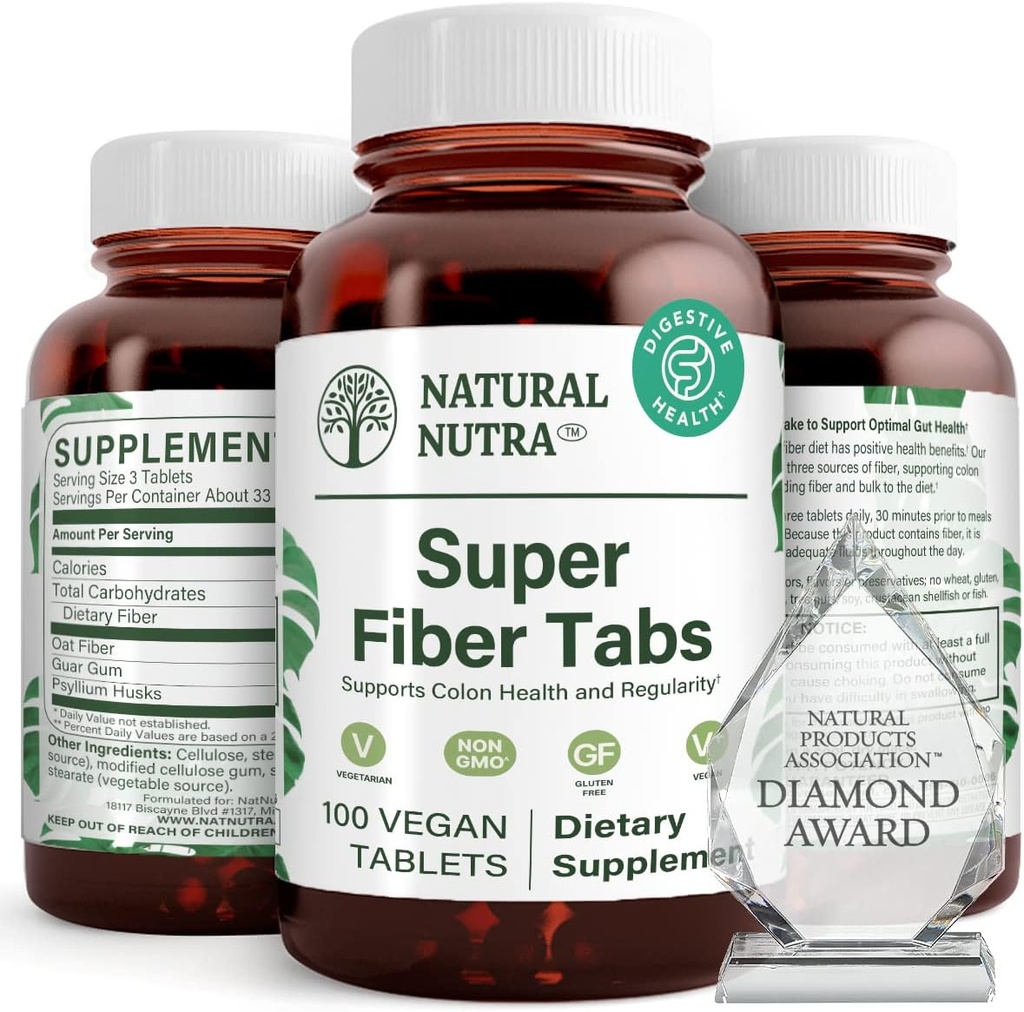 Natuurlijke Nutra Super Fiber Supplement, bevordert spijsverterings- en cardiovasculaire gezondheid, Beheert gewicht, Beschermt de huid gezondheid, Boost hart gezondheid en immuunsysteem, Niet GGO, Glutenvrij, Veganistisch, 100 Veganistisch