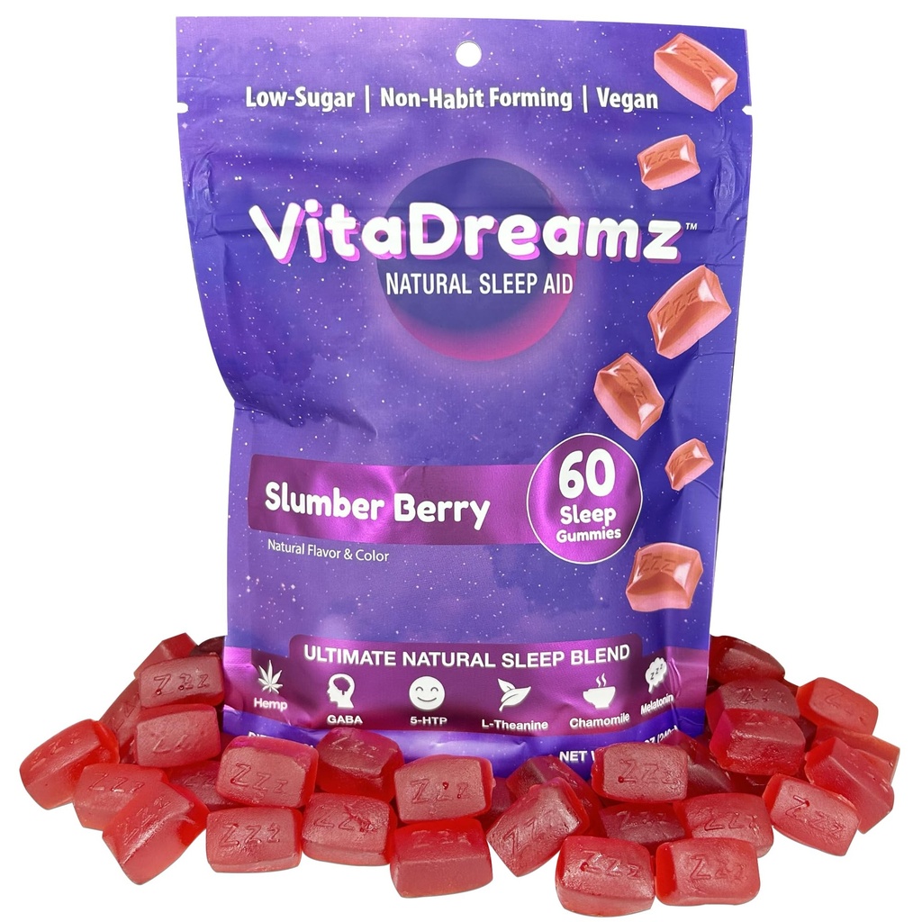 Melatonine Gummies for sleep - Natural Sleep Aid Supplement with L-Theanine & GABA - SleepEZ Pillowz 60 Count
