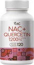 VHC NAC Supplement,Acetyl L-Carnitine1200mg Plus Quercetine, Optimumdosis (1200mg + 100mg), 2 in 1 Dual Action Formula N-Acetyl-L-Cysteine met Quercetine, voor Respiratory, Lever, Immune, Made in USA