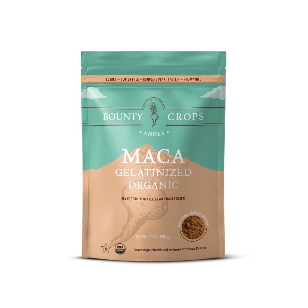 Organic Maca Powder Gelatinized 24 Oz Bag (1.5 lb - 680 gr), Energy & Vitality Booster, Non-GMO & Gluten-Free, Peruvian Superfood, Certified Organic