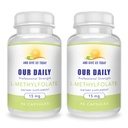 En geef ons vandaag onze DAGELIJKSE L-Methylfolaat 15mg (2 flessen) - 180 Capsules - Professionele sterkte actieve Methylfolaat - 5-MTHF supplement - niet GGO, glutenvrij, geen fillers