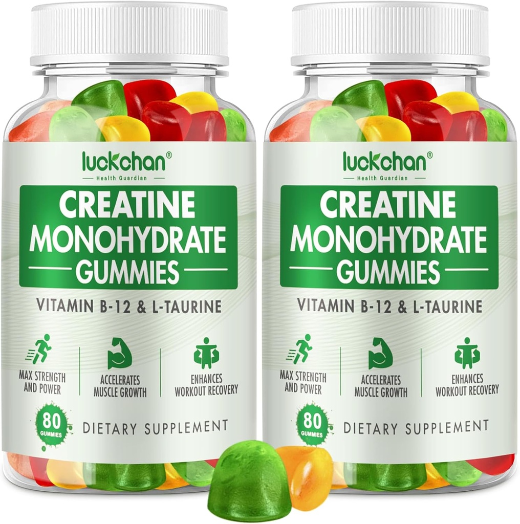 Creatine Monohydraat Gummies 5g - Creatine for Women & Men - Pre Workout supplement voor spierkracht, spier Builder, energie Boost Low Sugar Kauwbare Creatine Gummies 160 Tel.