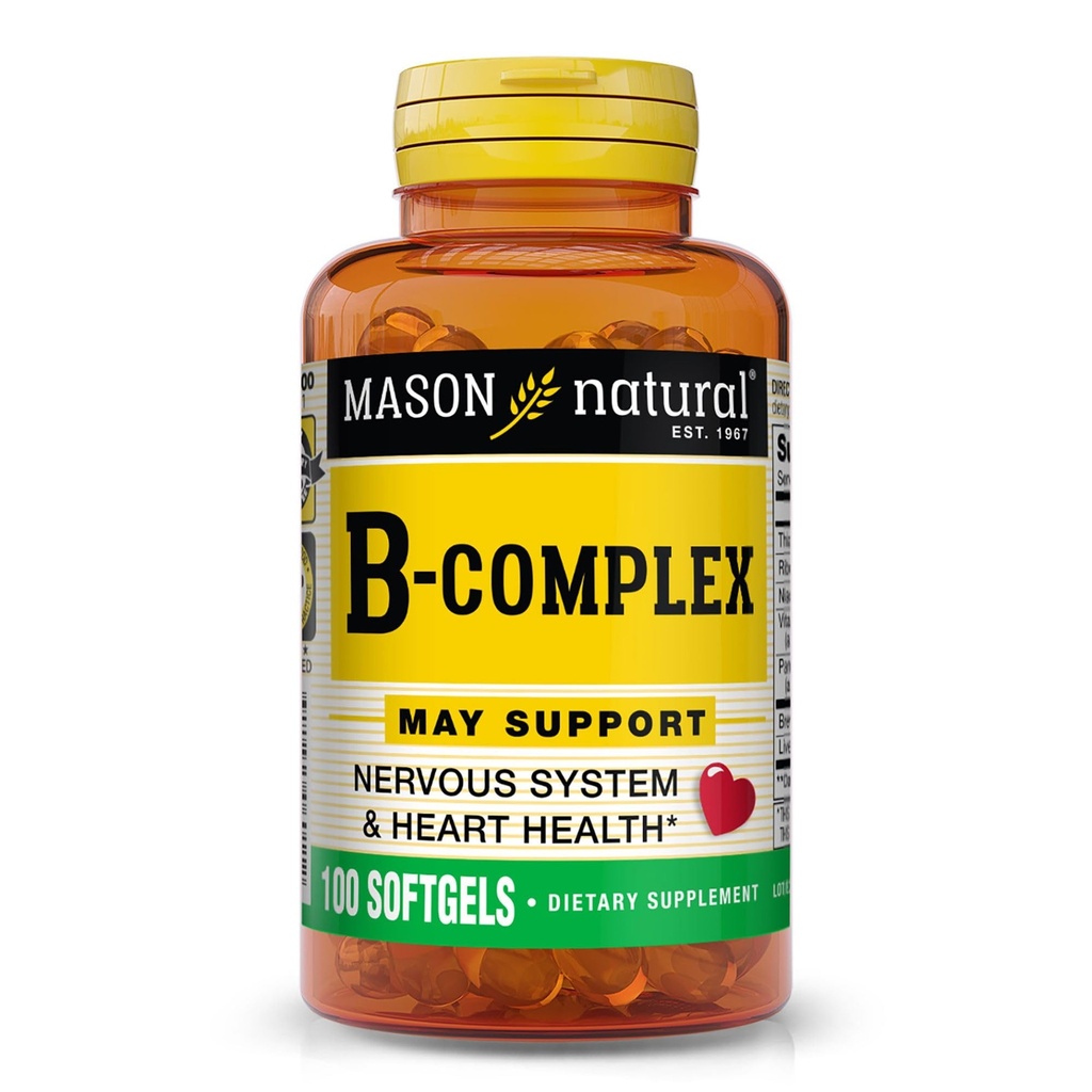 MASON NATUURLIJKE Vitamine B, Complex, 300,Dagvoorziening, voor Normale Zenuwondersteuning en Energie Metabolisme, 100 Softgels (pakket van 3)