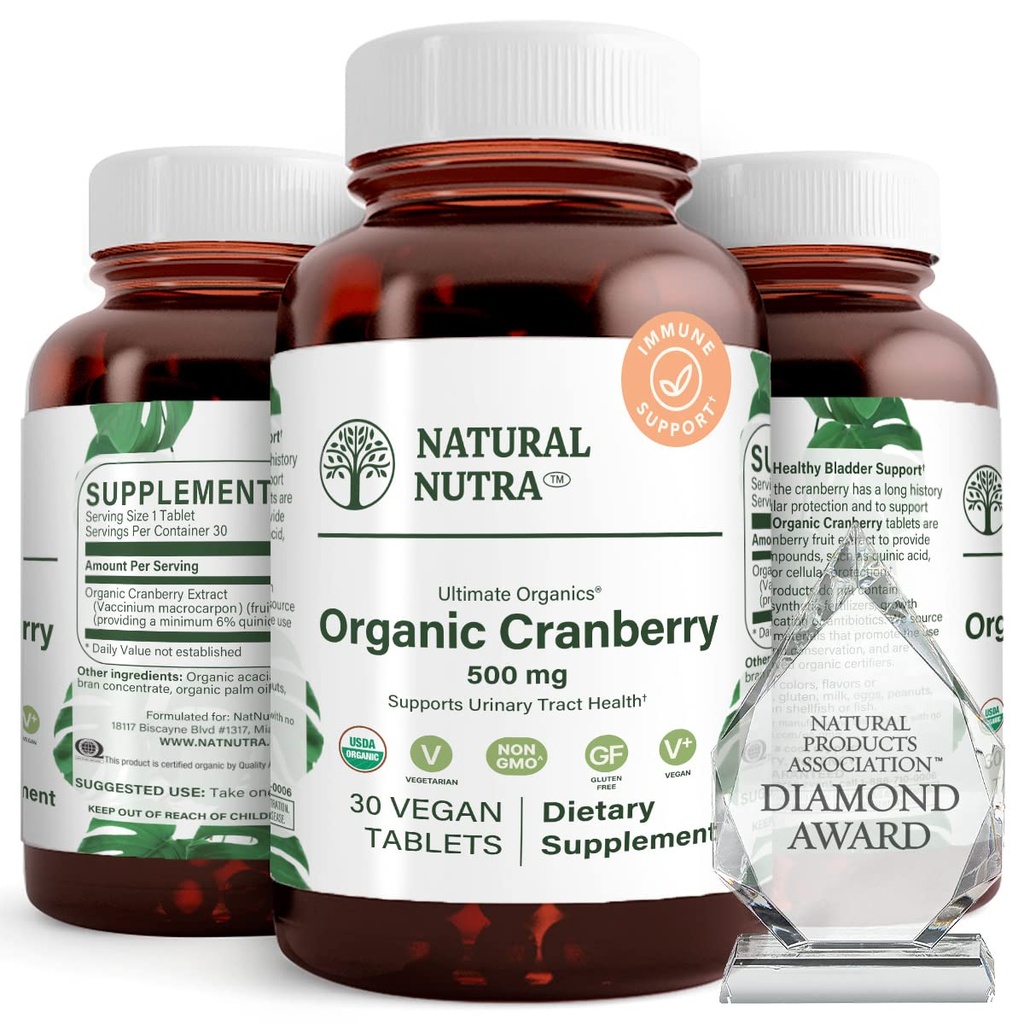 Natuurlijke Nutra Organische Cranberry Extract Supplement, helpen voorkomen urineziekte, bevordert botgezondheid, helpen handhaven van de gezondheid van het hart, verbeteren van de spijsvertering, bevorderen huidgezondheid, 30 tabletten, één maand levering