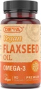 Deva Vegan Omega-3 Vlaszaadoliesupplement - 1000 MG per portie - Koudgeperst en niet geraffineerd - Visolie alternatief - met Omega-3 ALA - 90 capsules, 1-pack