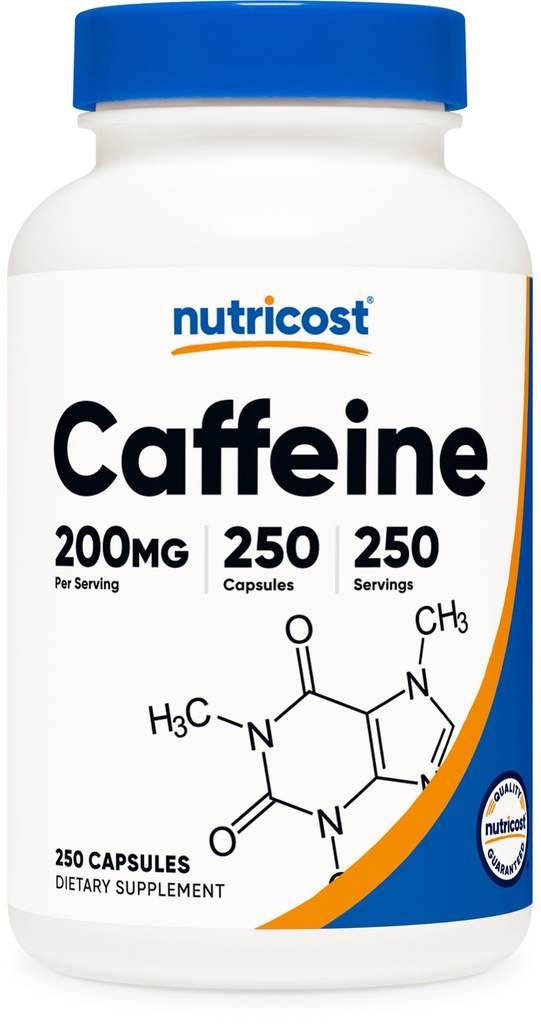 Nutricost Cafeïnepillen, 200mg per portie (250 capsules)