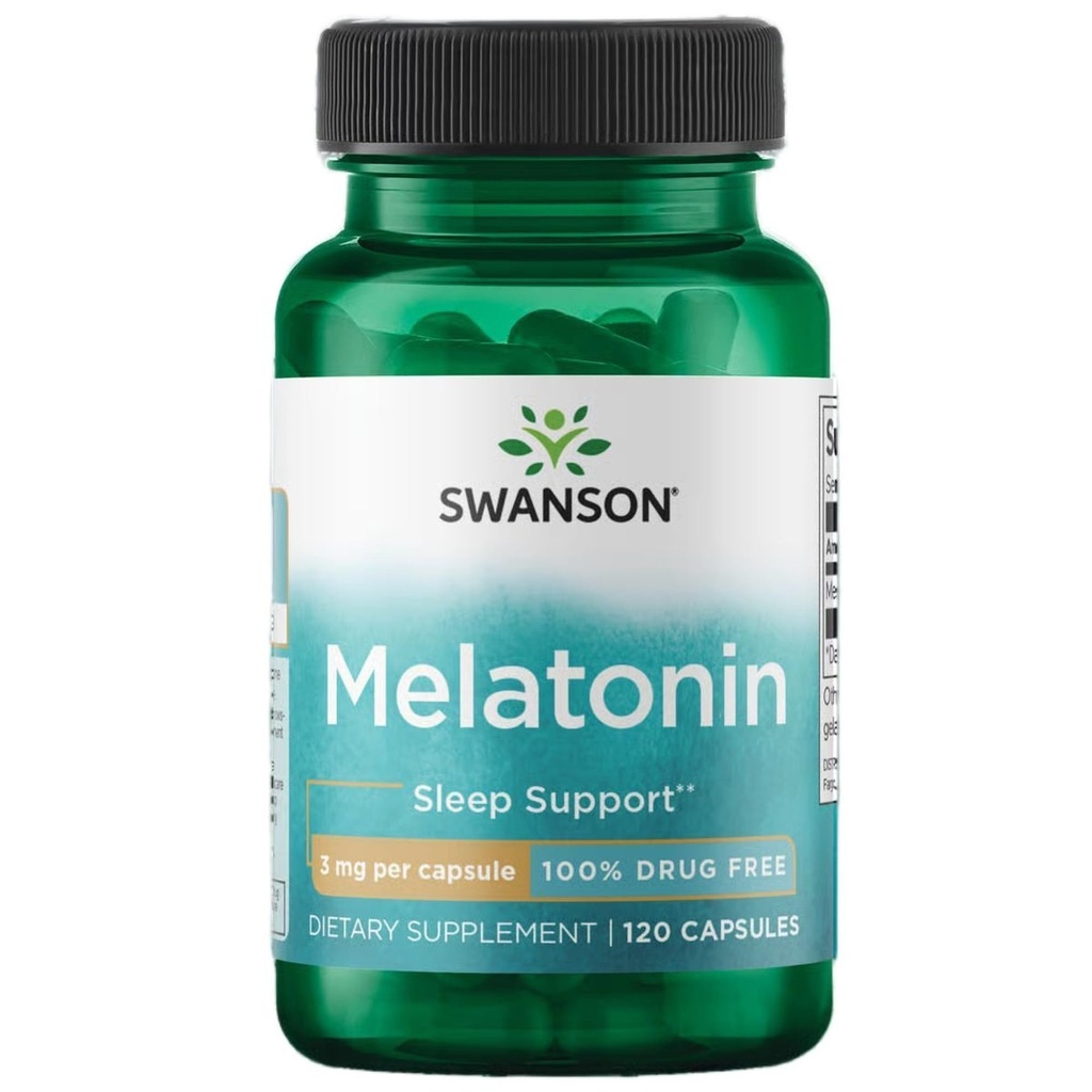 Swanson Melatonine - Kruidensupplement - Slapen en ontspannen - (120 Capsules, 3mg Elk)