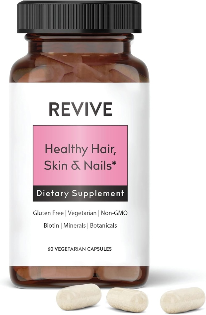 Gezonde huid, haar en nagels supplement door Revive Essential Oils - Ondersteunt gezond haar met Pantented vorm van biotine - Ashwagandha voor stress ondersteuning - Plus vitamines en mineralen