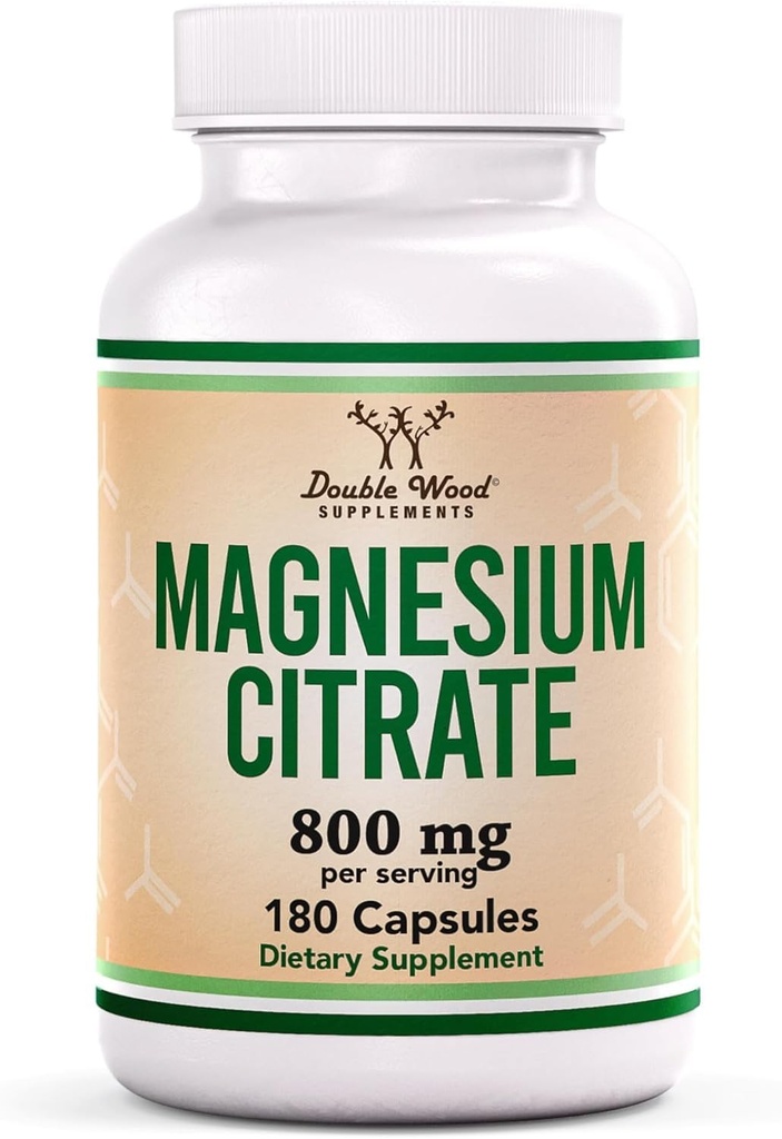 Magnesium citraat 800 mg, 180 capsules, spijsvertering en constipatie ondersteuning, Vegan Safe, Non-GMO, Double Wood Supplements