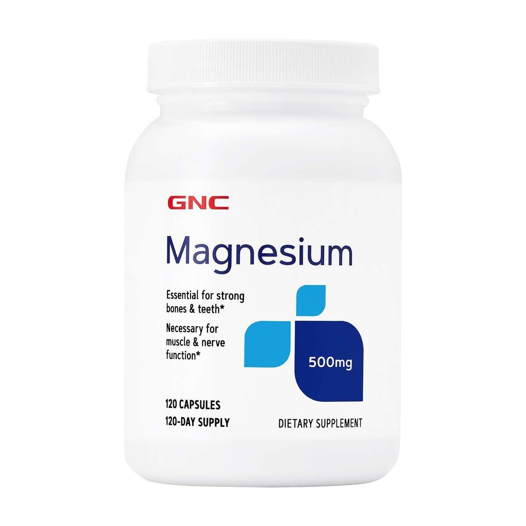 GNC Magnesium 500 mg, 120 capsules, ondersteunt Calcium Absorptie en Sterke Tanden en Botten