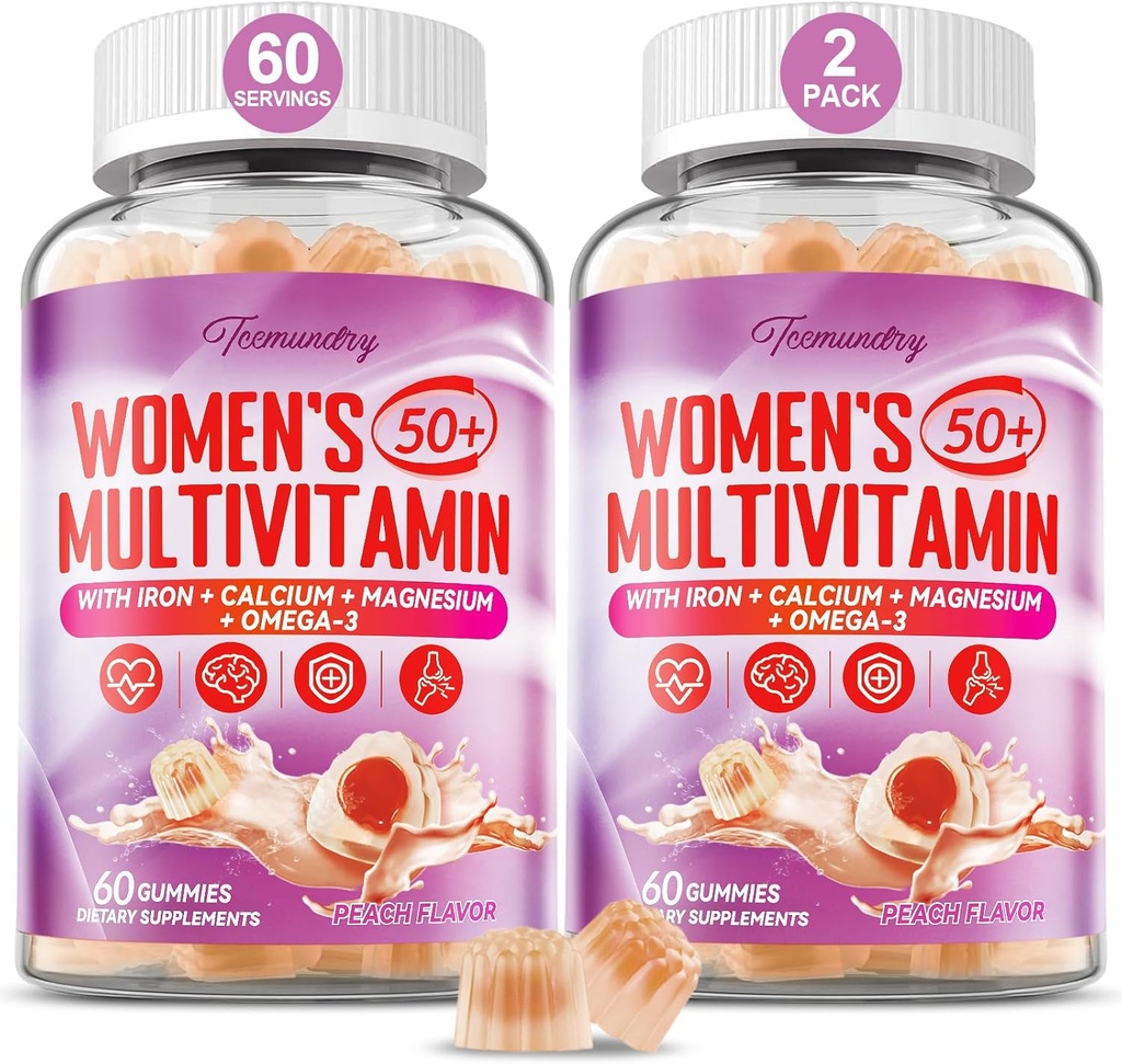 Multivitamine Gummies for Women 50 Plus - met Omega 3, Coenzyme Q10, ijzer, Calcium, Zink, Vitamine A, C, D3, E, K2, B Complex, Folaat - Multi Vitamines & Minerals for Energy, Beauty, Immune, Sugar Free