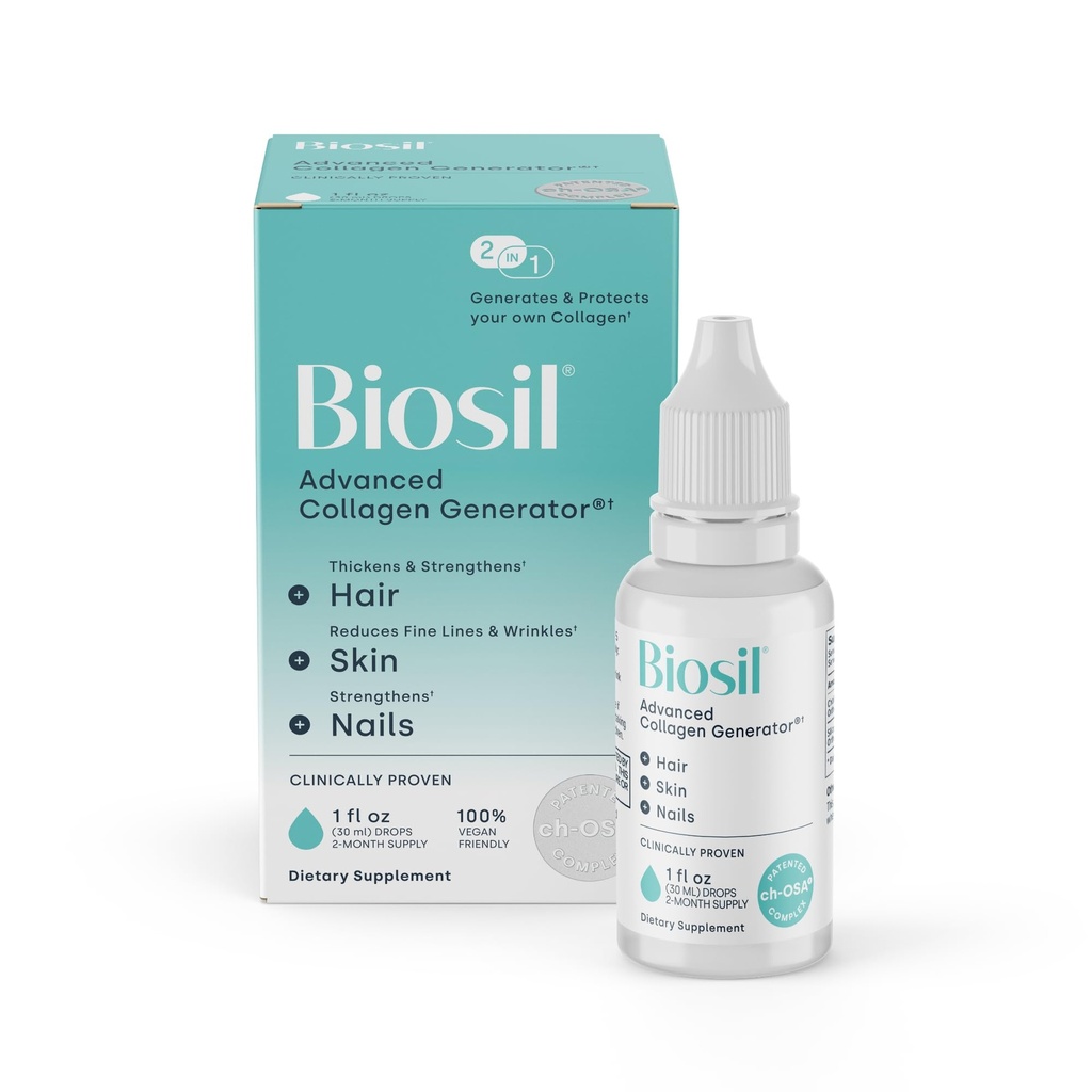 Biosil Collageen Booster Supplement - 1 fl oz Drops - Gepatenteerde ch-OSA Activator voor huid, haar, nagels en gewrichten - Ondersteunt natuurlijke productie - 60 dagen levering