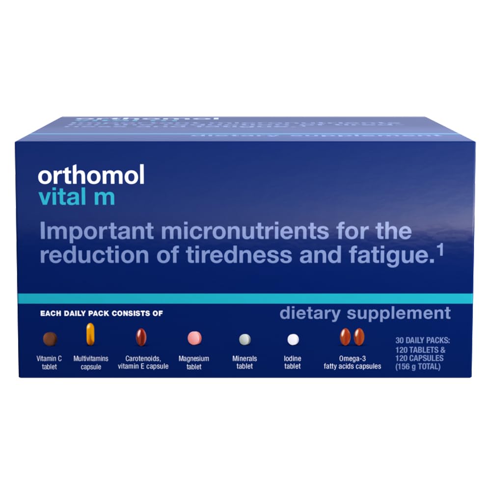 Orthomol Vital M Tablet Packets, Heren Multivitamine, 30-dagen Supply, Vitaminen A, B, C, D, E, K, Jodium, Omega-3
