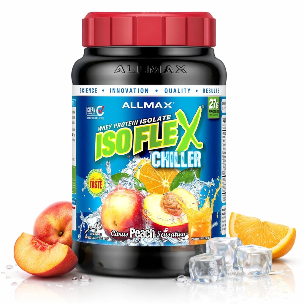 ALLMAX Nutrition ISOFLEX Chiller, Citrus Peach Sensation - 2 lb - 27 Gram eiwit per scoop - Zero Fat & Sugar - 99% Lactosevrij - Geschatte 28 Servers