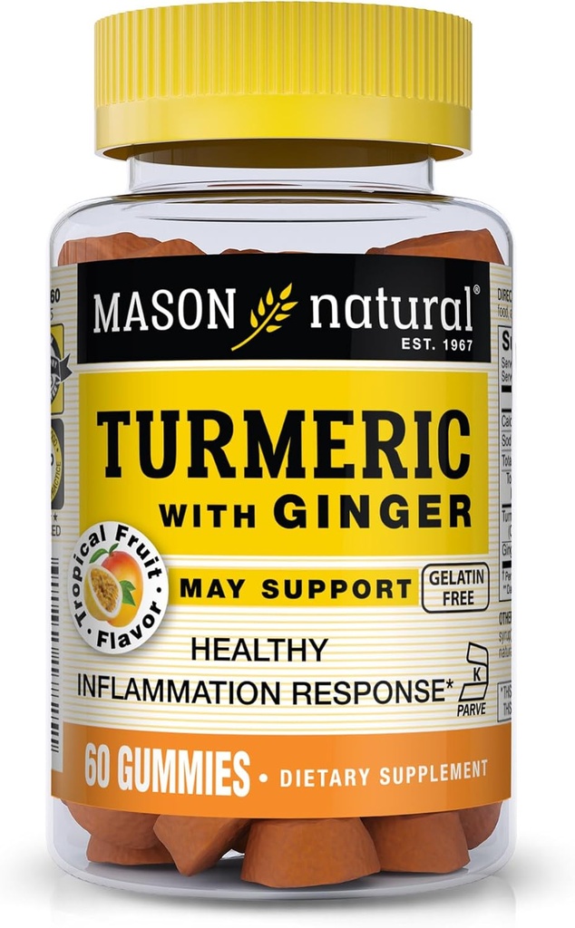 MASON NATUURLIJKE Kurkuma met Gember Gummies, Natuurlijke Gezamenlijke Ondersteuning & Antioxidant Formule, Tropische Fruit smaak, 60 Gummies