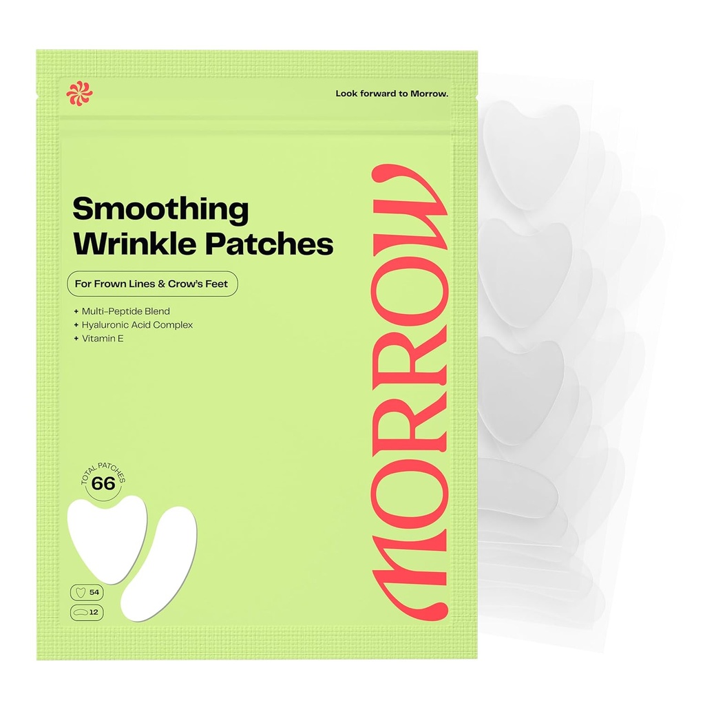 Morrow Beauty - Peptide-Infused Smoothing Rimpel Patches - Overnachting Patches voor het verzachten van fijne lijnen en rimpels, Anti Aging Stickers voor Crow's Voet, Elfs, Smile Lines (66 Tel.)