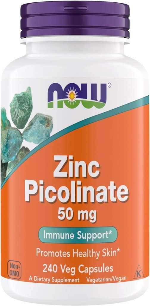 Nu Supplementen, Zink Picolinate 50 mg, Ondersteunt Enzyme functies, Immune Support, Non-GMO, Kosher, Geschikt voor Veganisten - 240 Vegetarische Capsules (pakket van 1)