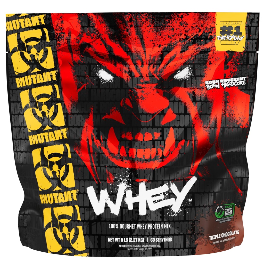 Mutant Whey 100% Whey Protein Powder Shake, Gourmet Taste, 22g proteïne, Fast Absorbing, Easy Digesing, 5lbs - Triple Chocolate