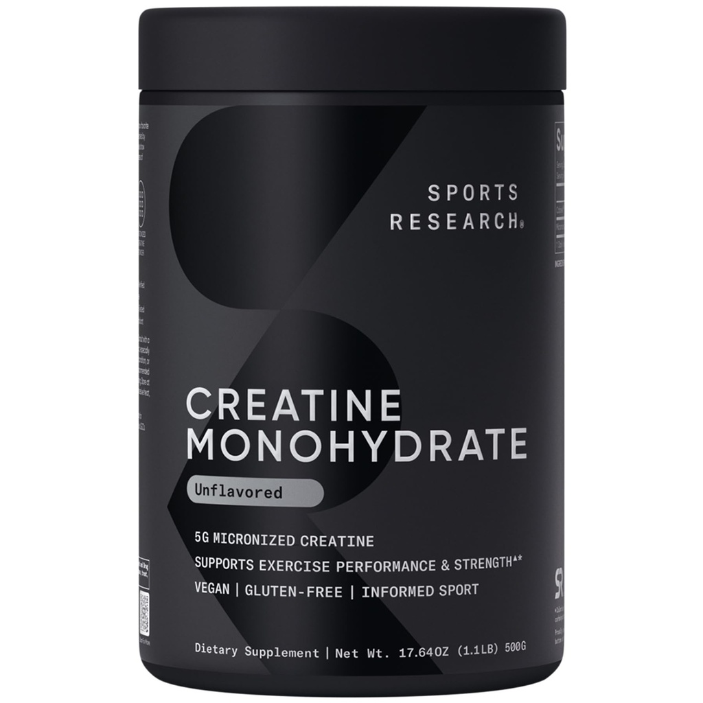Sportonderzoek Creatine Monohydraat - Gain Lean Muscle, Verbeter prestaties en kracht en ondersteuning Workout Recovery* - 5 g Micronized Creatine - 17,64 oz