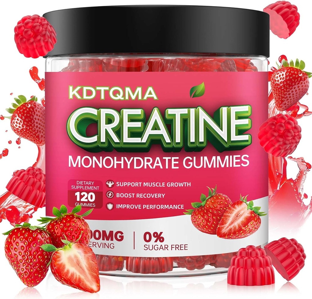 Creatine Monohydraat Gummies for Men & Women 120 CT - 5600mg Creatine Monohydraat per Serving, Kauwbare Creatine Monohydraat voor Muscle Support & Energy Boost, Sugar Free, Vegan (Strawberry Flavor)